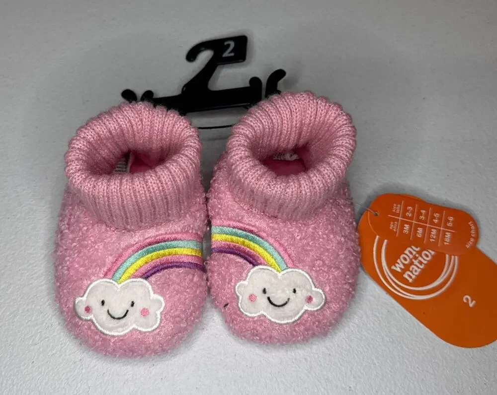 Wonder Nation Baby Girl Rainbow Slippers Pink, Size 2